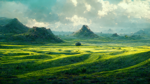 AI-generated landscape. Public domain image from Wikimedia Commons - https://commons.wikimedia.org/wiki/File:LandscapeByDesignermadsen-dfbuq3c.png